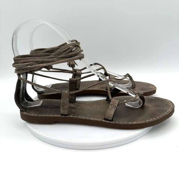 MADEWELL The‎ Boardwalk Gladiator Sandals Womens 5.5 Gold Leather Strappy Beach - Picture 4 of 10